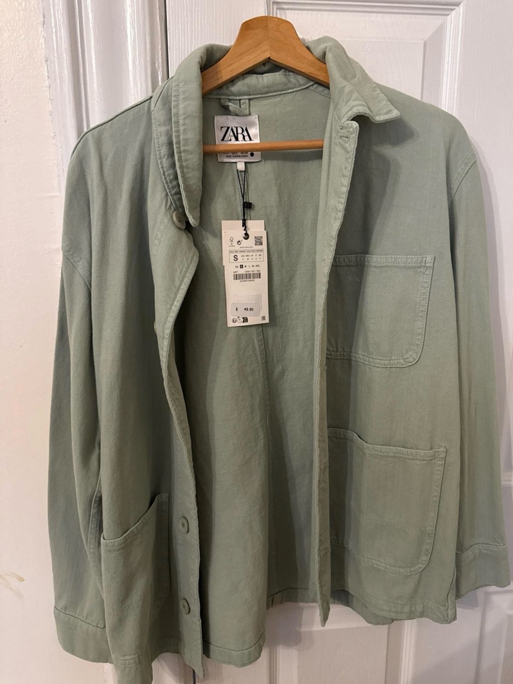 ZARA Light Sage Green Women's Shirt Jacket